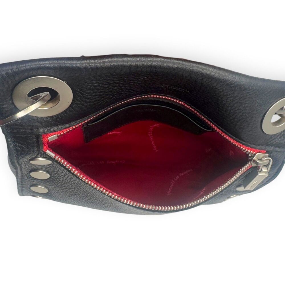Hammitt Tony Small Black Leather Silver Red Zip Crossbody Shoulder Bag EUC - Picture 6 of 15